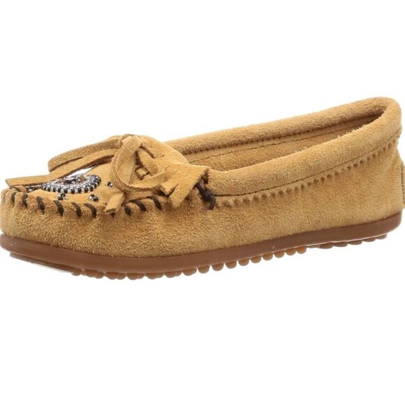 Minnetonka Me To We Maasai Moccasin Taupe Suede Women’s 9 M - Picture 1 of 8